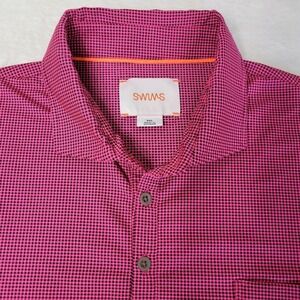 SWIMS 2X Bright‎ Pink Gingham Check Performance Polo Golf Shirt Easter Casual